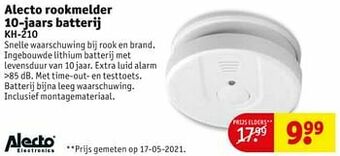 Alecto rookmelder 10-jaars batterij kh-210