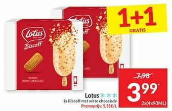 Intermarché Lotus ijs biscoff met witte chocolade aanbieding