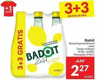 Intermarché Badoit bruisend gearomatiseerd water citroen of limoen aanbieding