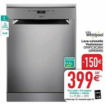 Cora Whirlpool lave-vaisselle vaatwasser owfc3c26x aanbieding