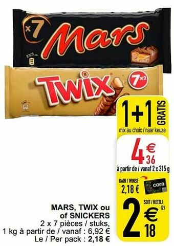 Cora Mars twix ou of snickers aanbieding