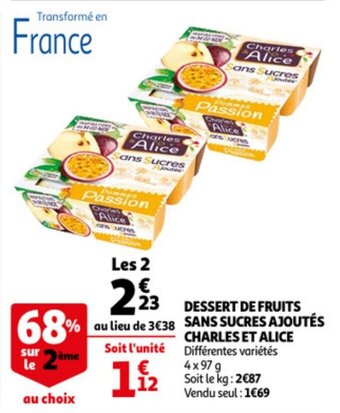 Auchan Dessert De Fruits Sans Sucres Ajoutes Charles Et Alice aanbieding