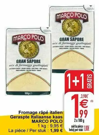 Cora Fromage râpé italien geraspte italiaanse kaas marco polo aanbieding