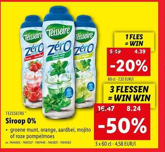 Lidl Teisseire Siroop 0% aanbieding