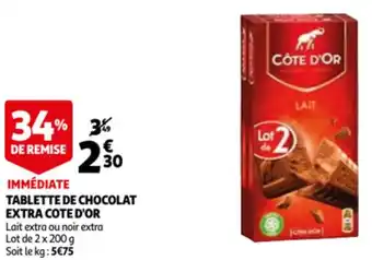 Auchan Tablette De Chocolat Extra Cote D'Or aanbieding