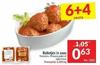 Intermarché Balletjes in saus tomaten- provençaalse of jagerssaus aanbieding