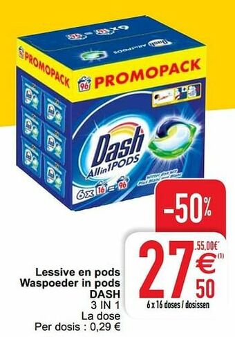 Cora Lessive en pods waspoeder in pods dash 3 in 1 aanbieding