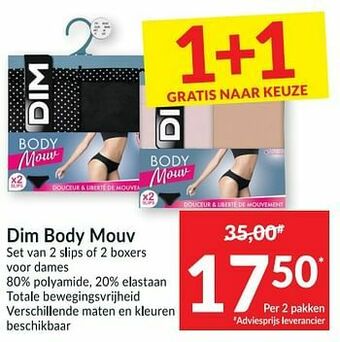 Intermarché Dim body mouv set van 2 slips of 2 boxers voor dames aanbieding