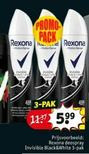 Kruidvat Rexona deospray invisible black+white aanbieding