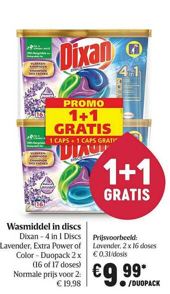 Delhaize Wasmiddel in discs dixan aanbieding