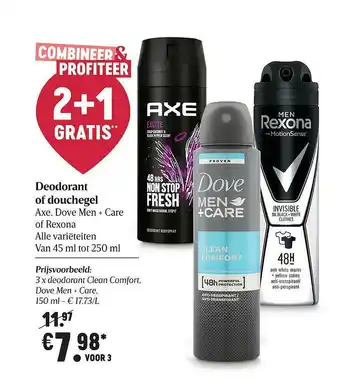 Delhaize Deodorant of douchegel axe, dove men + care of rexona aanbieding