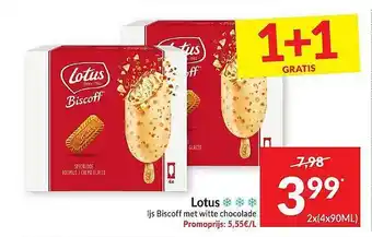Intermarché Lotus Ijs Biscoff Met Witte Chocolade aanbieding