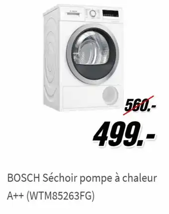 MediaMarkt BOSCH Sechoir Pompe a Chaleur A++ (WTM85263FG) aanbieding