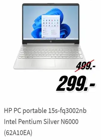 MediaMarkt HP PC Portable 15s-fq3002nb Intel Pentium Silver N6000 (62A10EA) aanbieding
