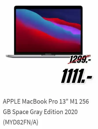 MediaMarkt APPLE MacBook Pro 13" M1 256 GB Space Gray Edition 2020 (MYD82FN/A) aanbieding