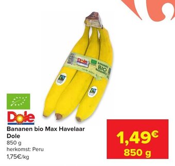 Carrefour Dole Bananen Bio Max Havelaar, 850 g aanbieding