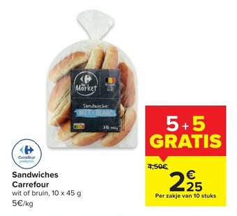 Carrefour Carrefour Sandwiches wit of bruin, 10 x 45 g aanbieding