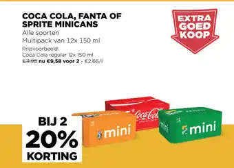 Jumbo Coca Cola, Fanta Of Sprite Minicans 12x150 ml aanbieding