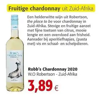Colruyt Robb's chardonnay 2020 w.o robertson - zuid-afrika aanbieding