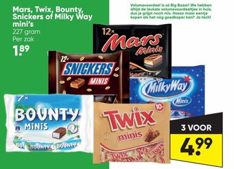 Big Bazar Mars, Twix, Bounty, Snickers of Milky Way mini's aanbieding