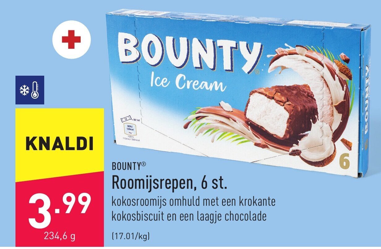 Bounty roomijsrepen, 6 st. 234,6g promotie bij ALDI