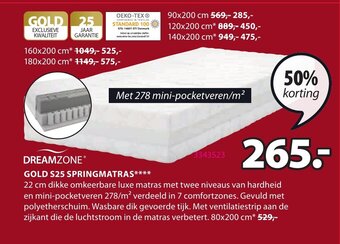 Jysk Dreamzone Gold S25 Springmatras**** 80x200 cm aanbieding