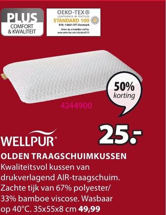 Jysk Wellpur Olden Traagschuimkussen 35x55x8 cm aanbieding