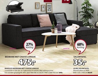 Jysk Marslev Bedbank Met Chaise Lounge aanbieding