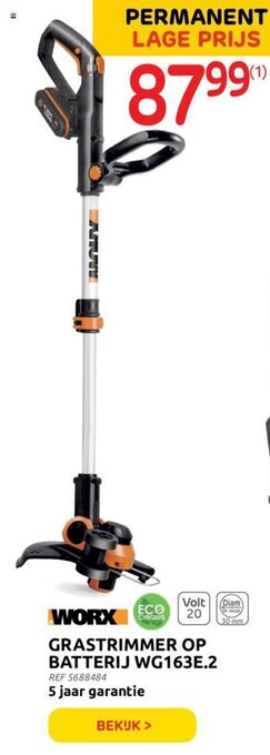 Brico Worx grastrimmer op batterij wg163e.2 aanbieding