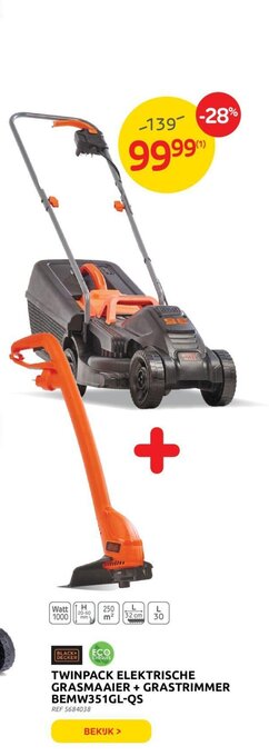 Brico Twinpack elektrische grasmaaier + grastrimmer bemw351gl-qs aanbieding