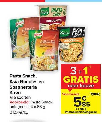 Carrefour Pasta Snack, Asia Noodles En Spaghetteria Knorr aanbieding
