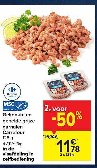 Carrefour Gekookte En Gepelde Grijze Garnalen aanbieding