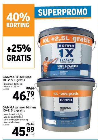 GAMMA Gamma 1x dekkend 10+2,5 L gratis aanbieding
