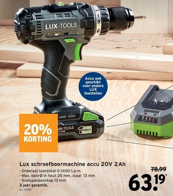 GAMMA Lux schroefboormachine accu 20V 2Ah aanbieding
