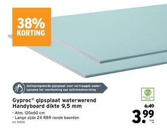 GAMMA Gyproc gipsplaat waterwerend Handyboard dikte 9,5 mm aanbieding