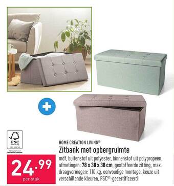 ALDI Home Creation Living Zitbank Met Opbergruimte aanbieding
