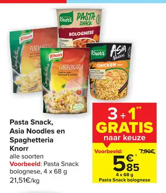 Carrefour Knorr Pasta Snack, Asia Noodles en Spaghetteria 4x68 g aanbieding