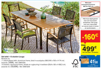 Carrefour Set Tafel + 6 stoelen Louga aanbieding