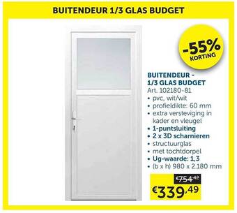 Zelfbouwmarkt Buitendeur - 1 3 Glas Budget aanbieding