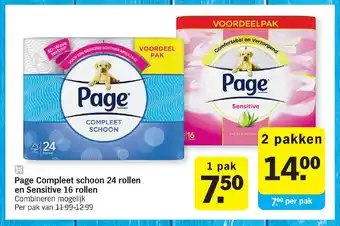 Albert Heijn Page compleet schoon 24 rollen en sensitive 16 rollen per pak aanbieding