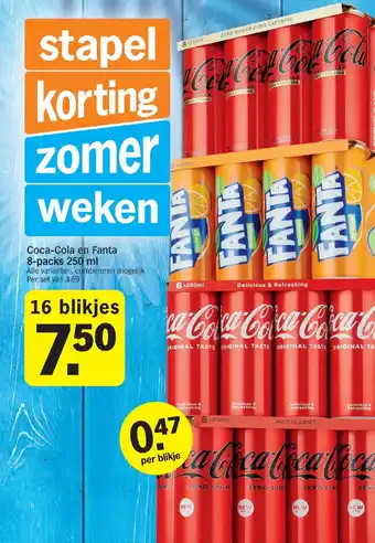 Albert Heijn Coca-cola en fanta 8-packs 250ml aanbieding