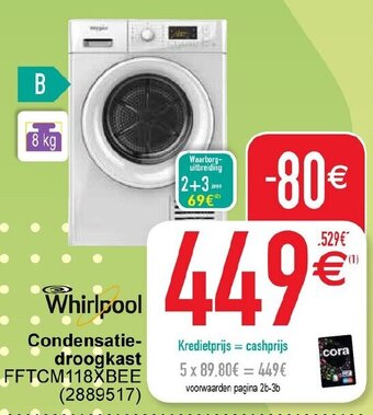 Cora Whirlpool Condensatie droogkast FFTCM118XBEE aanbieding