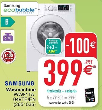 Cora Samsung Wasmachine WW81TA049TE/EN aanbieding