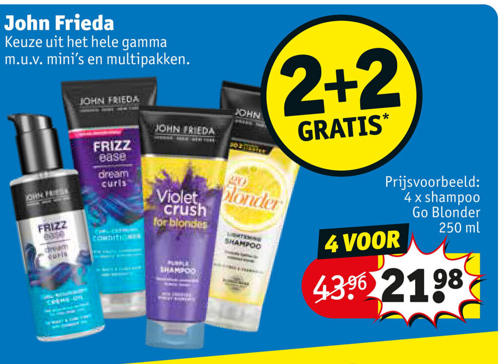 John Frieda 4 x shampoo Go Blonder 250 ml promotie bij Kruidvat
