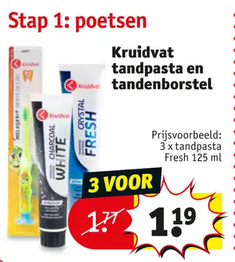 Kruidvat Kruidvat 3 x tandpasta Fresh en tandenborstel 125 ml aanbieding