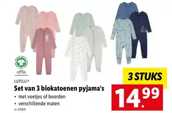Lidl Lupilu Set van 3 biokatoenen pyjama's aanbieding