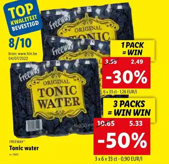 Lidl Freeway Tonic water 3 x 6 x 33 cl aanbieding