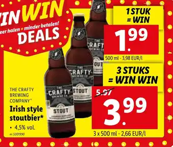 Lidl The Crafty Brewing Company Irish style stoutbier 3 x 500 ml aanbieding