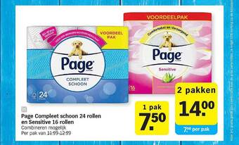 Albert Heijn Page compleet schoon 24 rollen en sensitive 16 rollen aanbieding