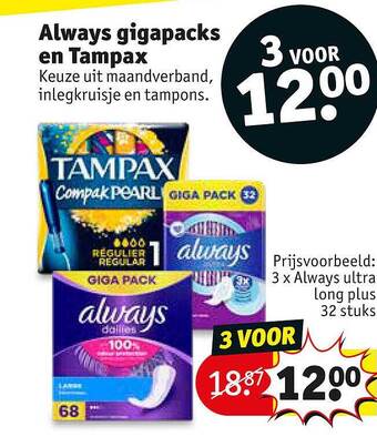Kruidvat Always gigapacks en tampax aanbieding